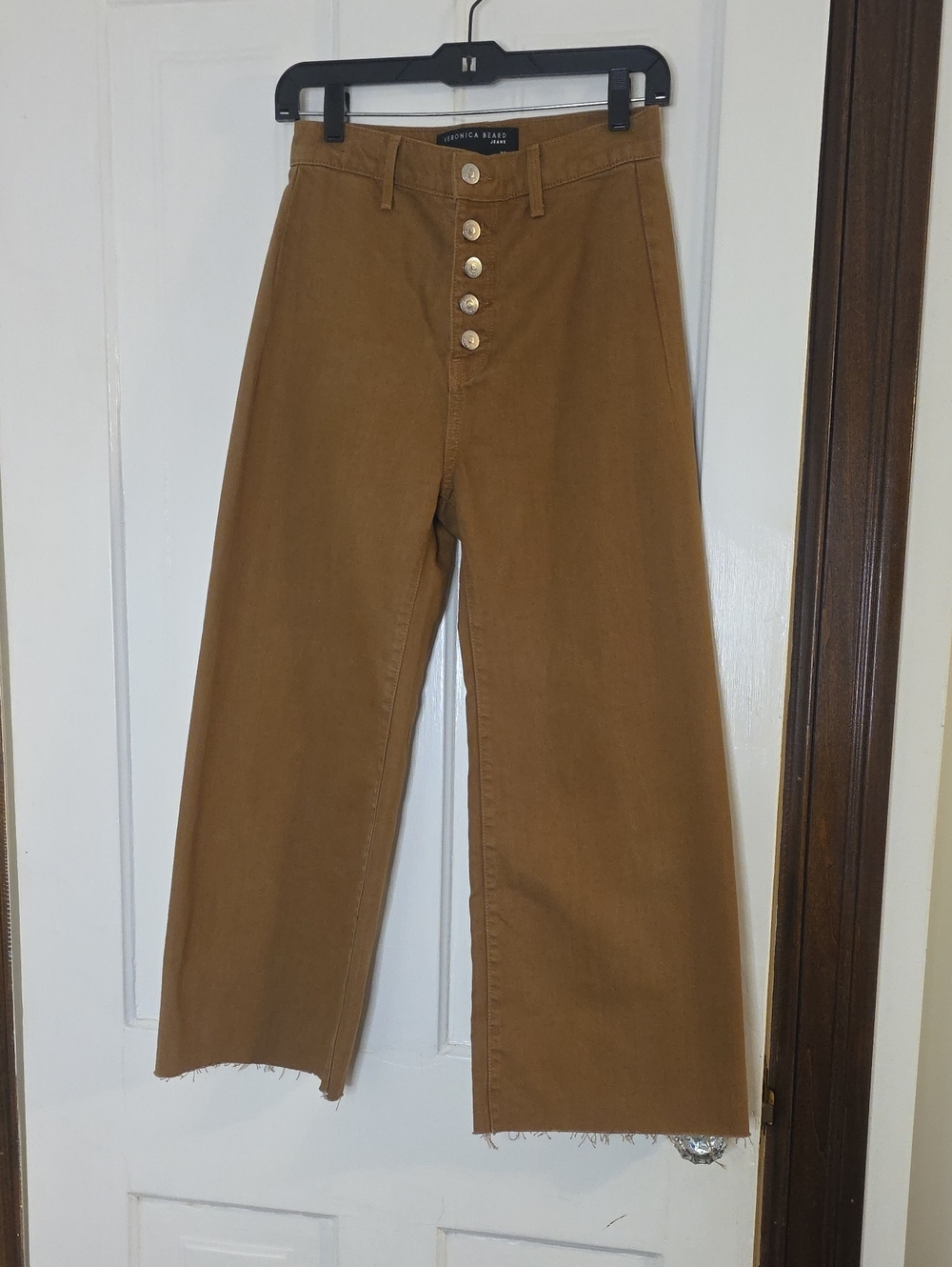 Veronica Beard Wide Leg Button-Front Jeans in Caramel